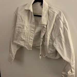 Cropped white denim jacket
